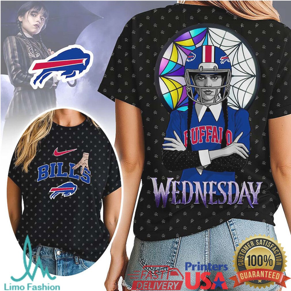 Buffalo Bills x Wednesday Addams Crossover Apparel Bills Mafia Wednesday Fan Shirt - Limotees LLC