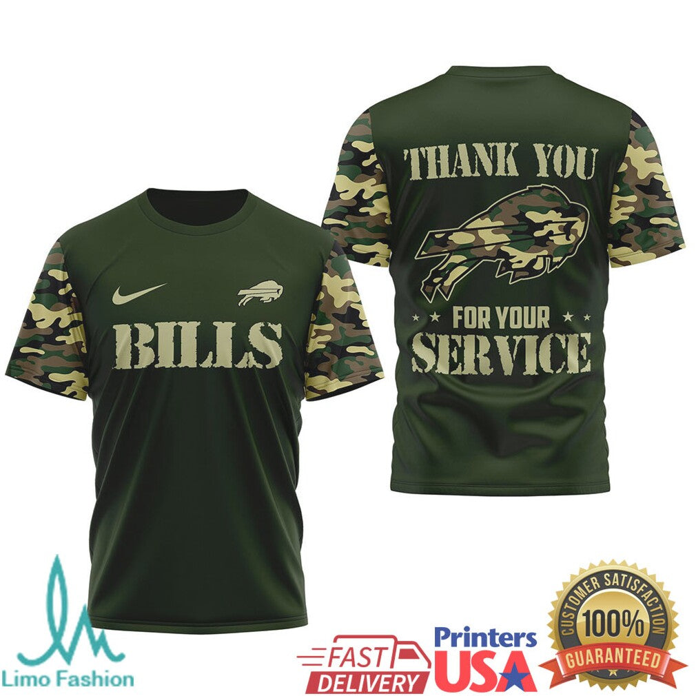 Buffalo BillsOfficial NFL Camouflage Thank You For Service 3D Shirt - Limotees LLC