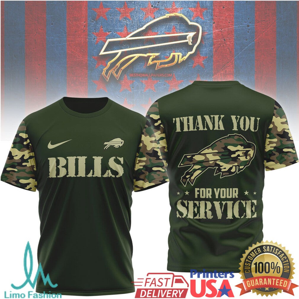 Buffalo BillsOfficial NFL Camouflage Thank You For Service 3D Shirt - Limotees LLC
