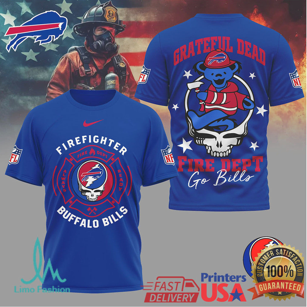 Buffalo BillsOfficial NFL Grateful Dead Firefighter 3D Shirt - Limotees LLC