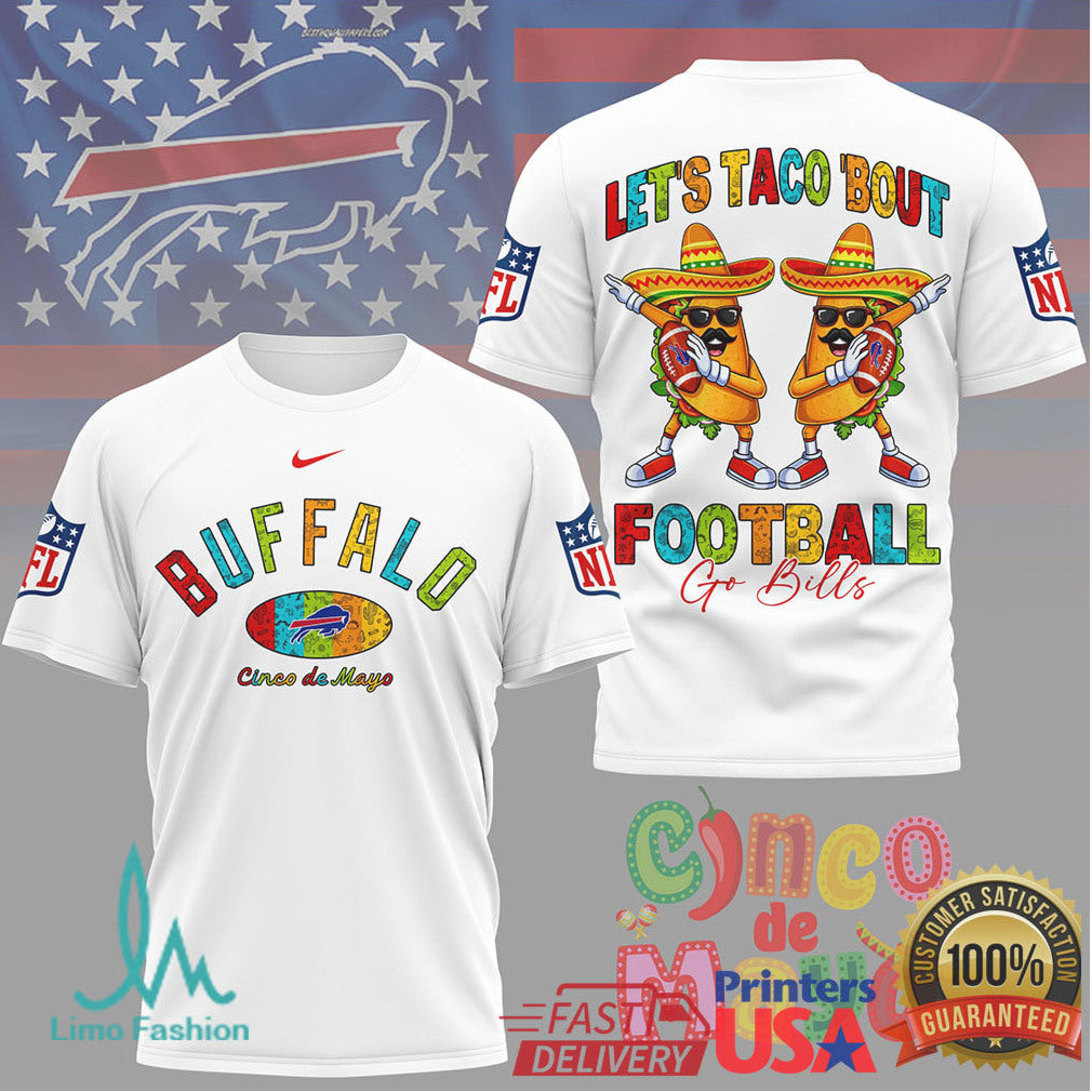 Buffalo Football Cinco De Mayo T Shirt Let's Taco 'Bout Football Go Bills Fan T Shirt