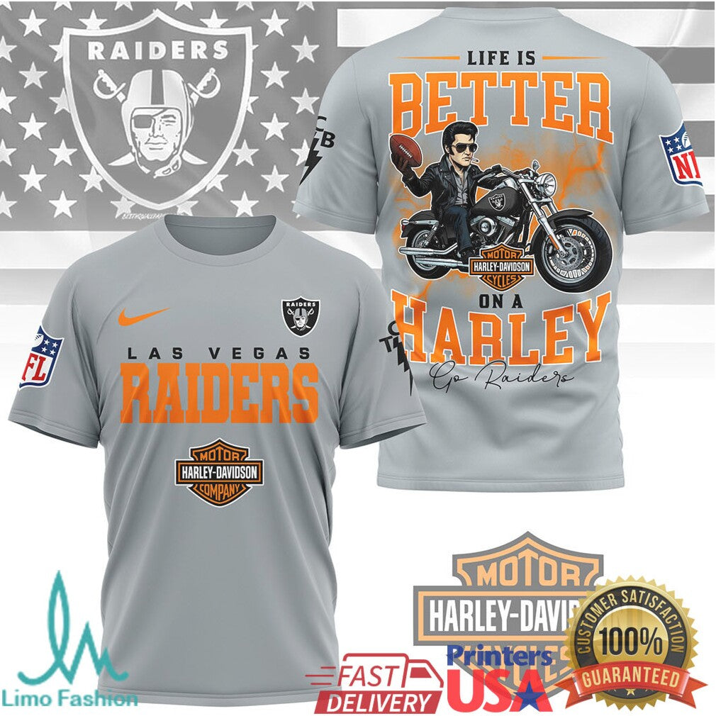 Las Vegas Raiders Official NFL Elvis Presley Harley Davidson 3D Shirt - Limotees LLC