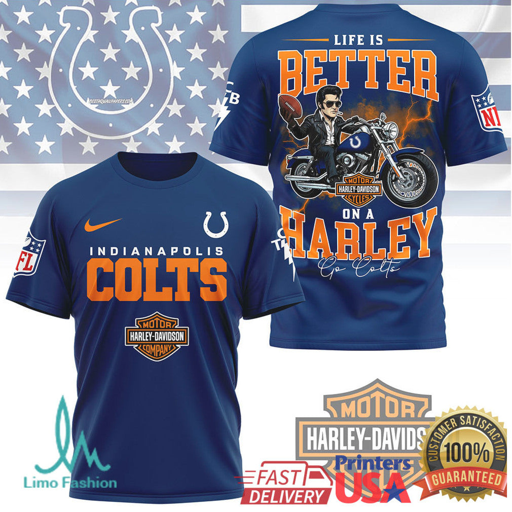 Indianapolis Colts Official NFL Elvis Presley Harley Davidson 3D Shirt - Limotees LLC