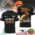 New England Patriots Official NFL Ghost Rider Harley Davidson 3D Shirt - Limotees LLC