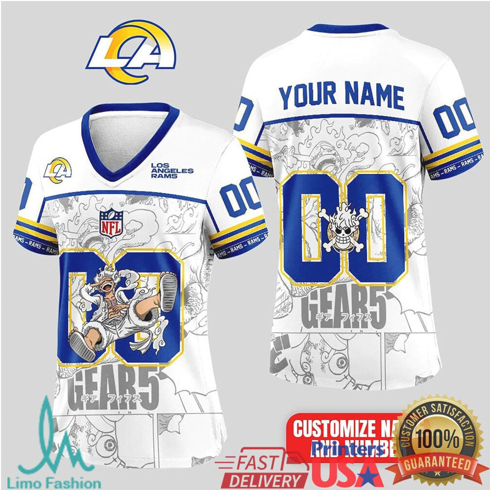 Los Angeles Rams Official NFL Luffy Gear 5 Special Edition Baseball Jersey Custom Name - Limotees LLC