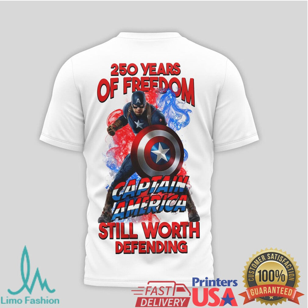 Captain America 250 Years of Freedom Still Worth Defending Marvel T Shirt - Limotees LLC