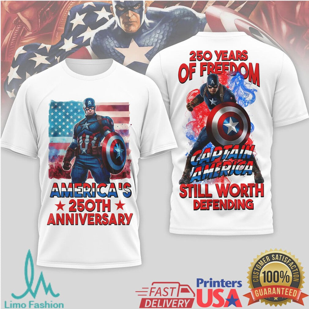 Captain America 250 Years of Freedom Still Worth Defending T Shirt - Limotees LLC