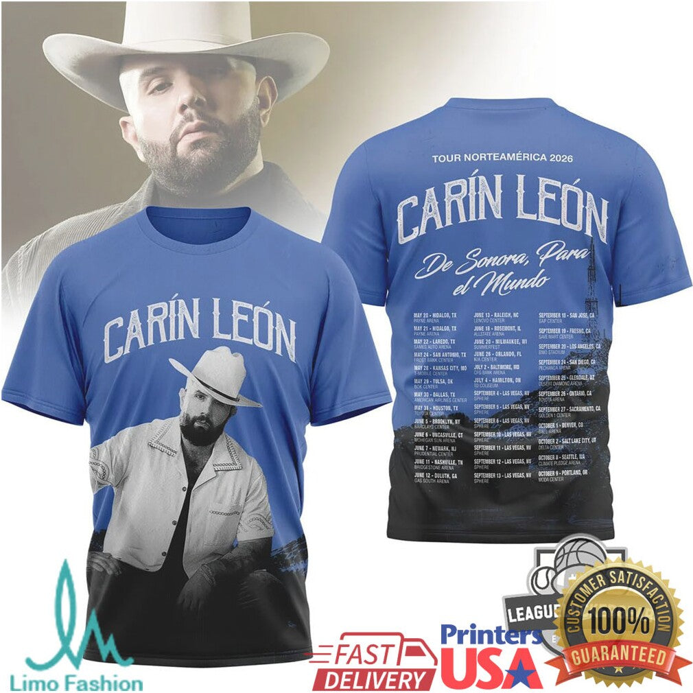 Carín León De Sonora Para El Mundo Tour Norteamérica 2026 T Shirt - Limotees LLC