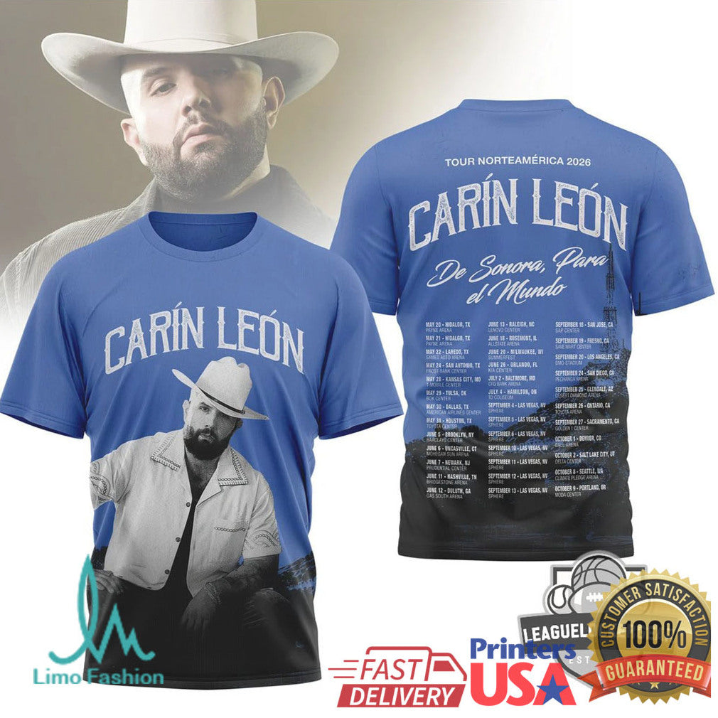 Carín León De Sonora Para El Mundo Tour Norteamérica 2026 T Shirt - Limotees LLC