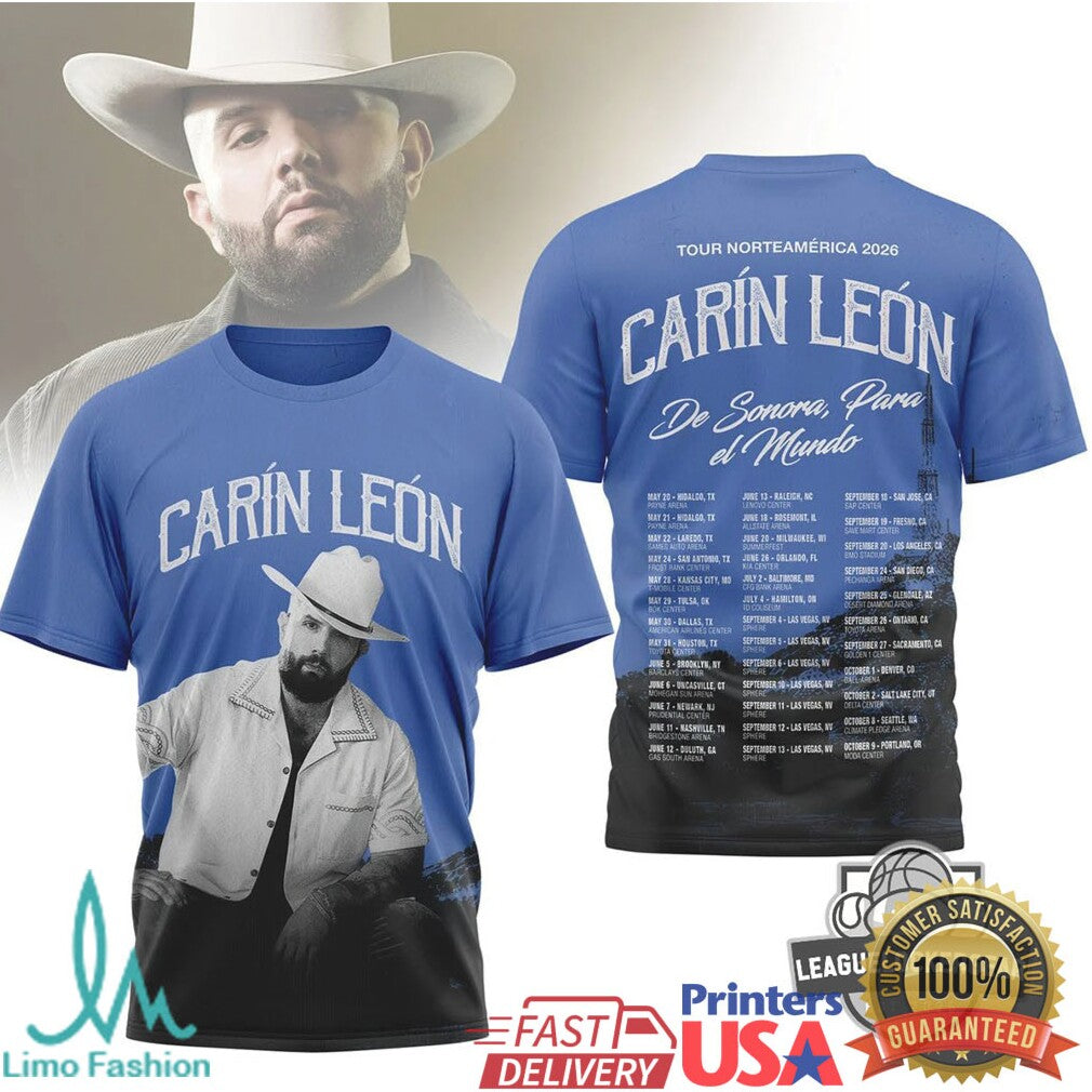 Carín León De Sonora Para El Mundo Tour Norteamérica 2026 T Shirt - Limotees LLC
