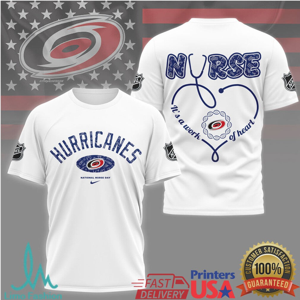 Carolina Hurricanes Nursing T Shirt NHL National Nurse Day Heart & Stethoscope T Shirt - Limotees LLC