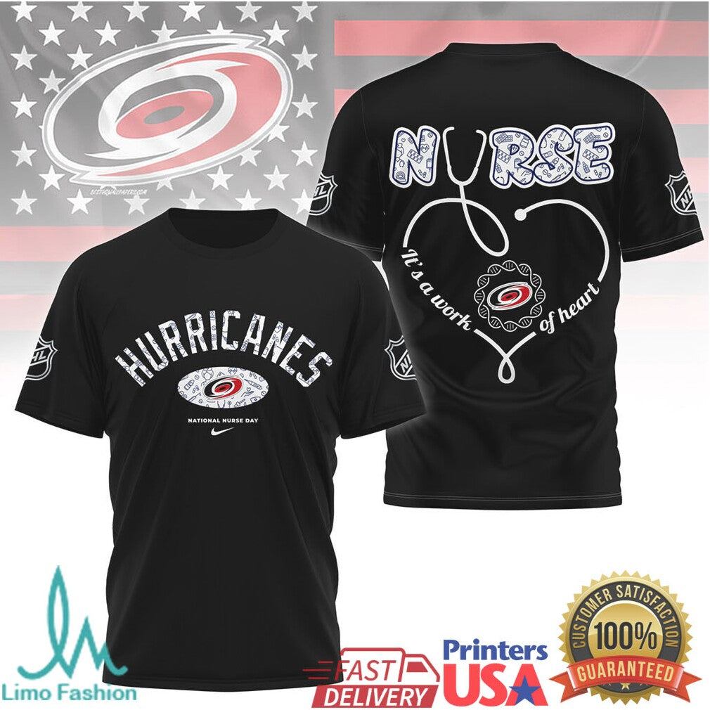 Carolina Hurricanes Nursing T Shirt NHL National Nurse Day Heart & Stethoscope T Shirt - Limotees LLC