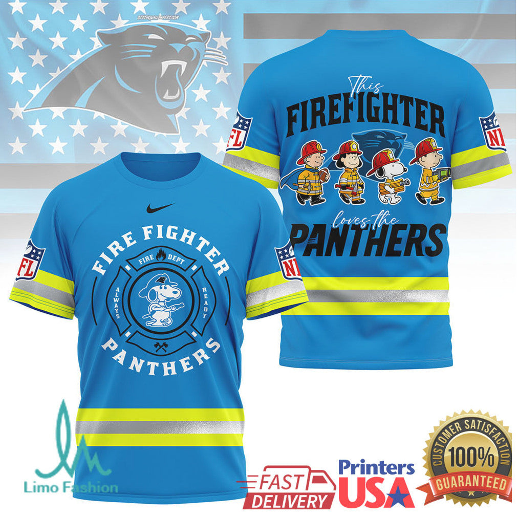 Carolina Panthers Firefighter Snoopy Peanuts Fans NFL T Shirt - Limotees LLC
