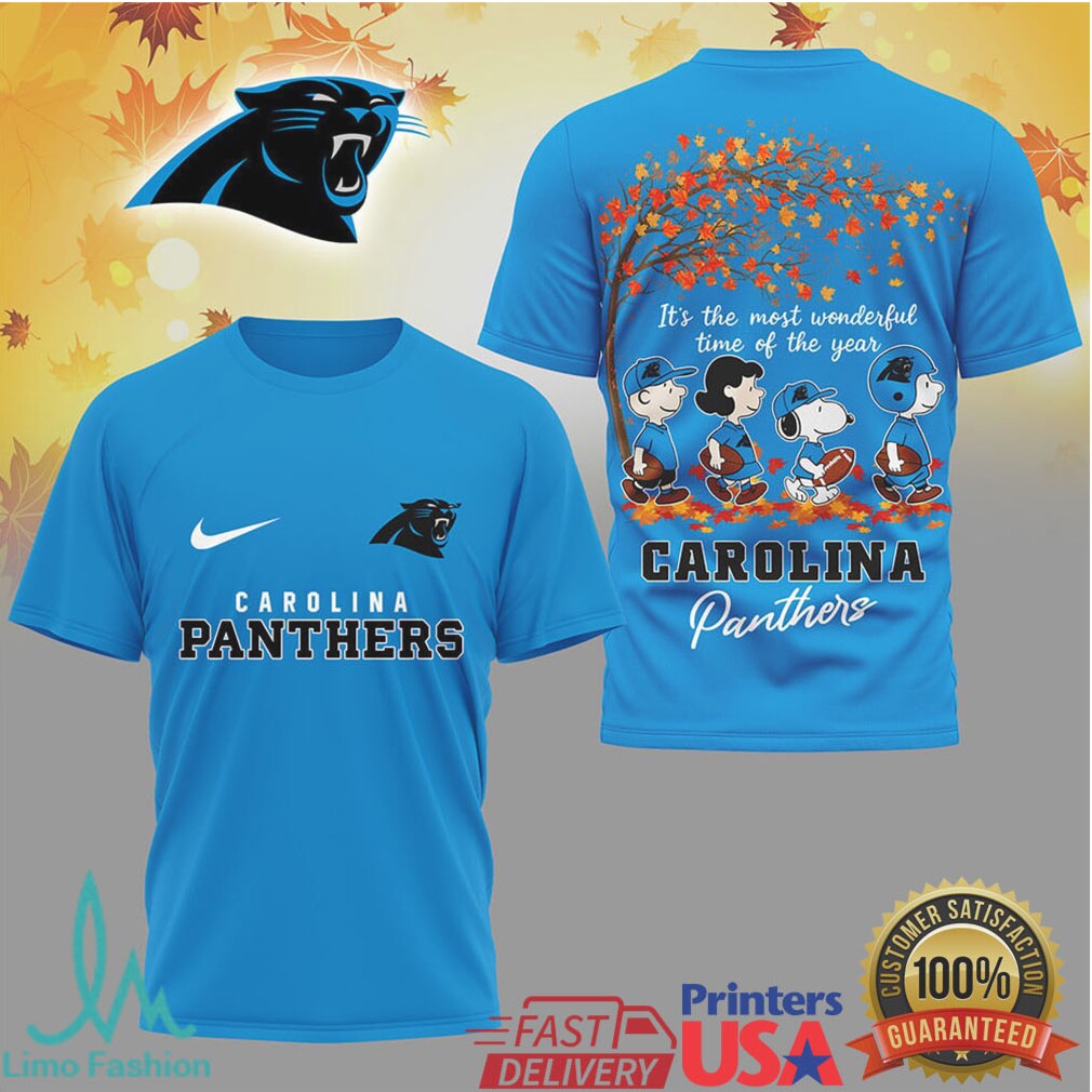 Carolina Panthers Peanuts Characters Autumn Leaves Graphic T Shirt - Limotees LLC