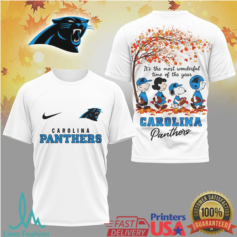 Carolina Panthers Peanuts Snoopy It's The Most Wonderful Time Of The Year T Shirt