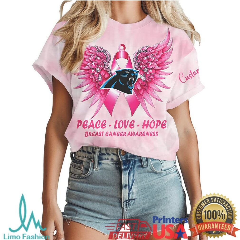 Carolina Panthers Pink Ribbon Wings Breast Cancer Awareness Tee - Limotees LLC