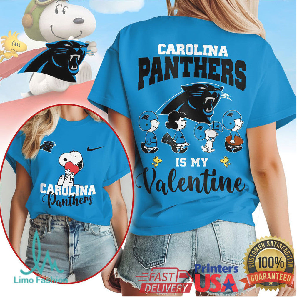 Carolina Panthers Snoopy Peanuts Is My Valentine Nfl Valentines Shirt - Limotees LLC