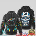 Carolina Panthers Sugar Skull T Shirt NFL Mexican Style Floral Skull - Limotees LLC