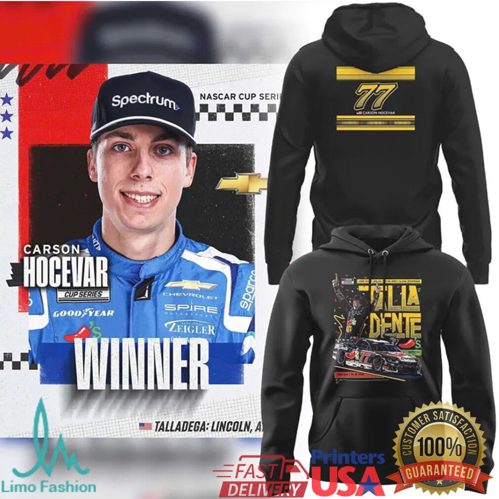 Carson Hocevar #77 Talladega Winner NASCAR Cup Series Commemorative T Shirt - Limotees LLC
