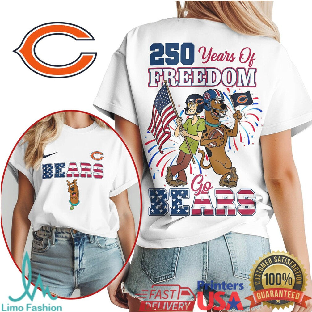 Chicago Bears 250 Years of Freedom Graphic T Shirt Go Bears Patriotic Character Football Apparel - Limotees LLC