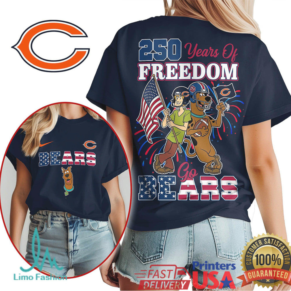Chicago Bears 250 Years of Freedom Graphic T Shirt Go Bears Patriotic Character Football Apparel - Limotees LLC