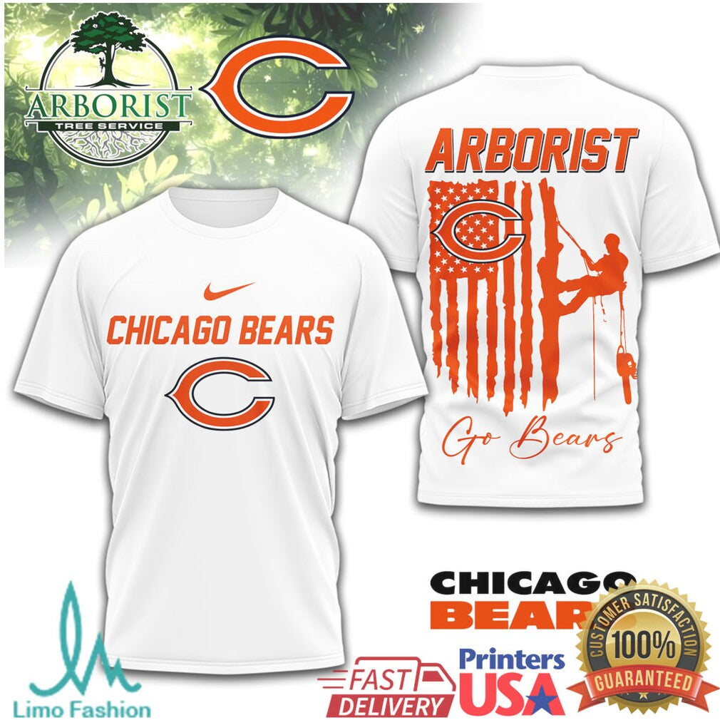 Chicago Bears Arborist Tree Service Silhouette Flag Graphic Tee - Limotees LLC