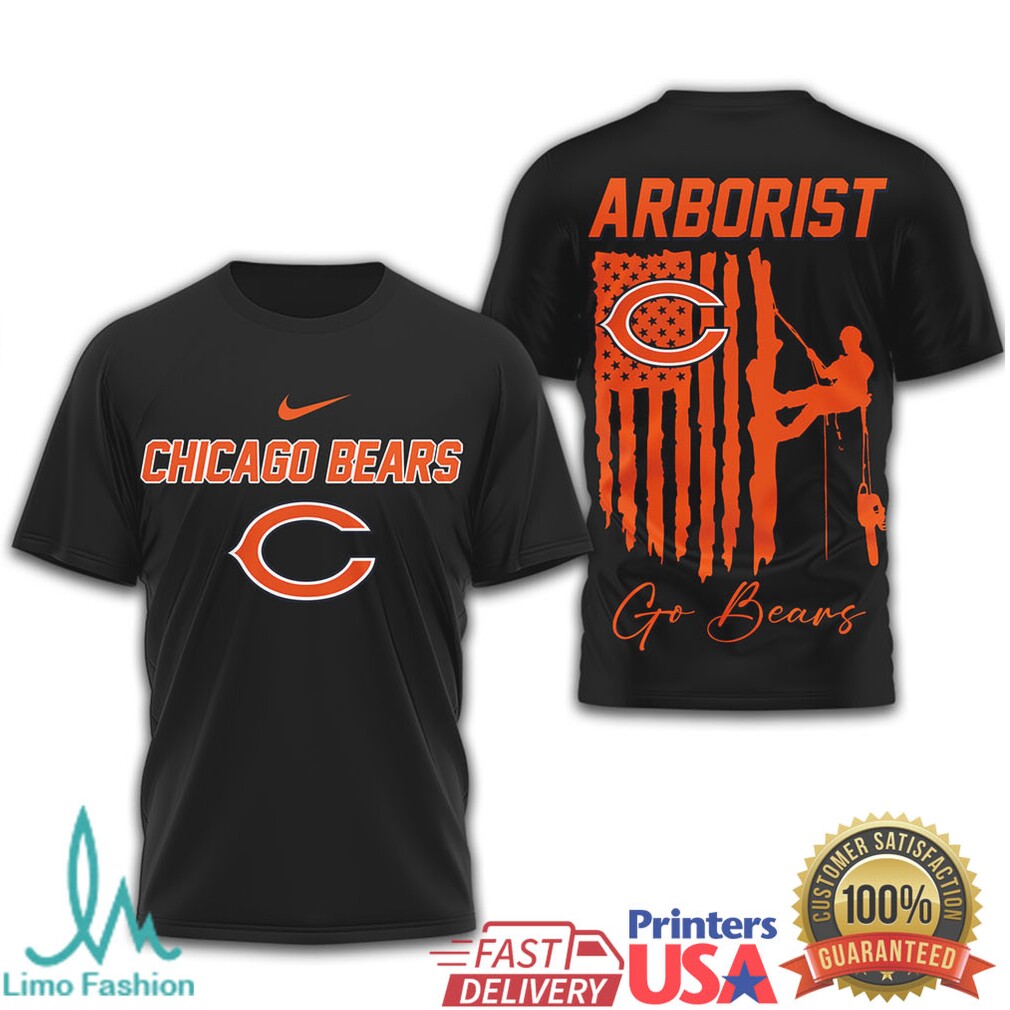 Chicago Bears Arborist Tree Service Silhouette Flag Graphic Tee - Limotees LLC