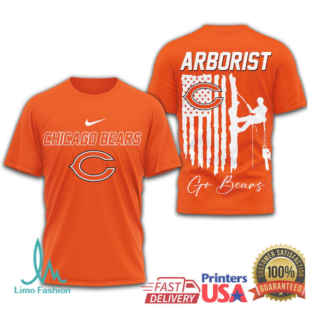 Chicago Bears Arborist Tree Service Silhouette Flag Graphic Tee - Limotees LLC