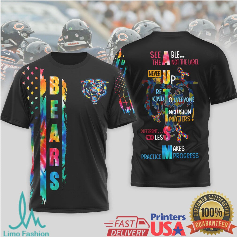 Chicago Bears Autism Awareness T Shirt Practice Makes Progress Puzzle T Shirt - Limotees LLC