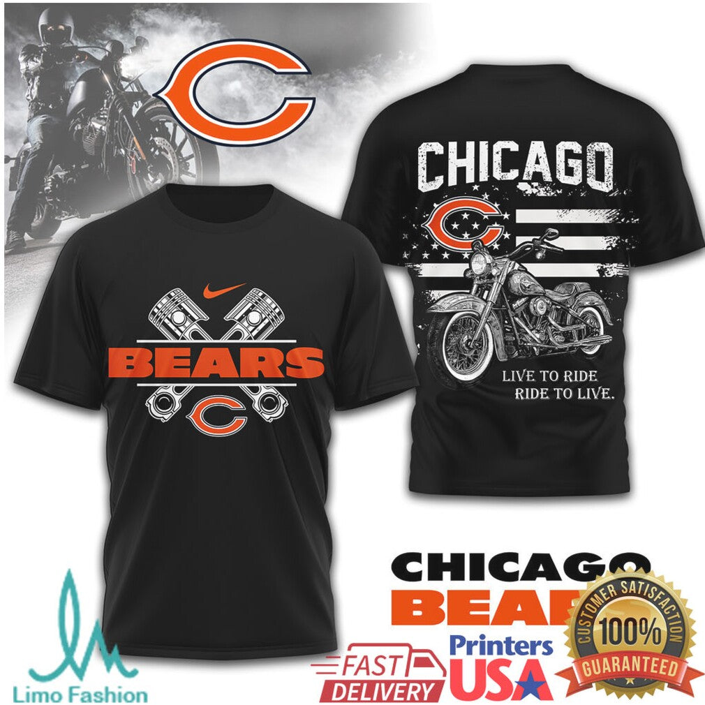 Chicago Bears Biker Style “Live to Ride” Motorcycle Graphic T Shirt - Limotees LLC