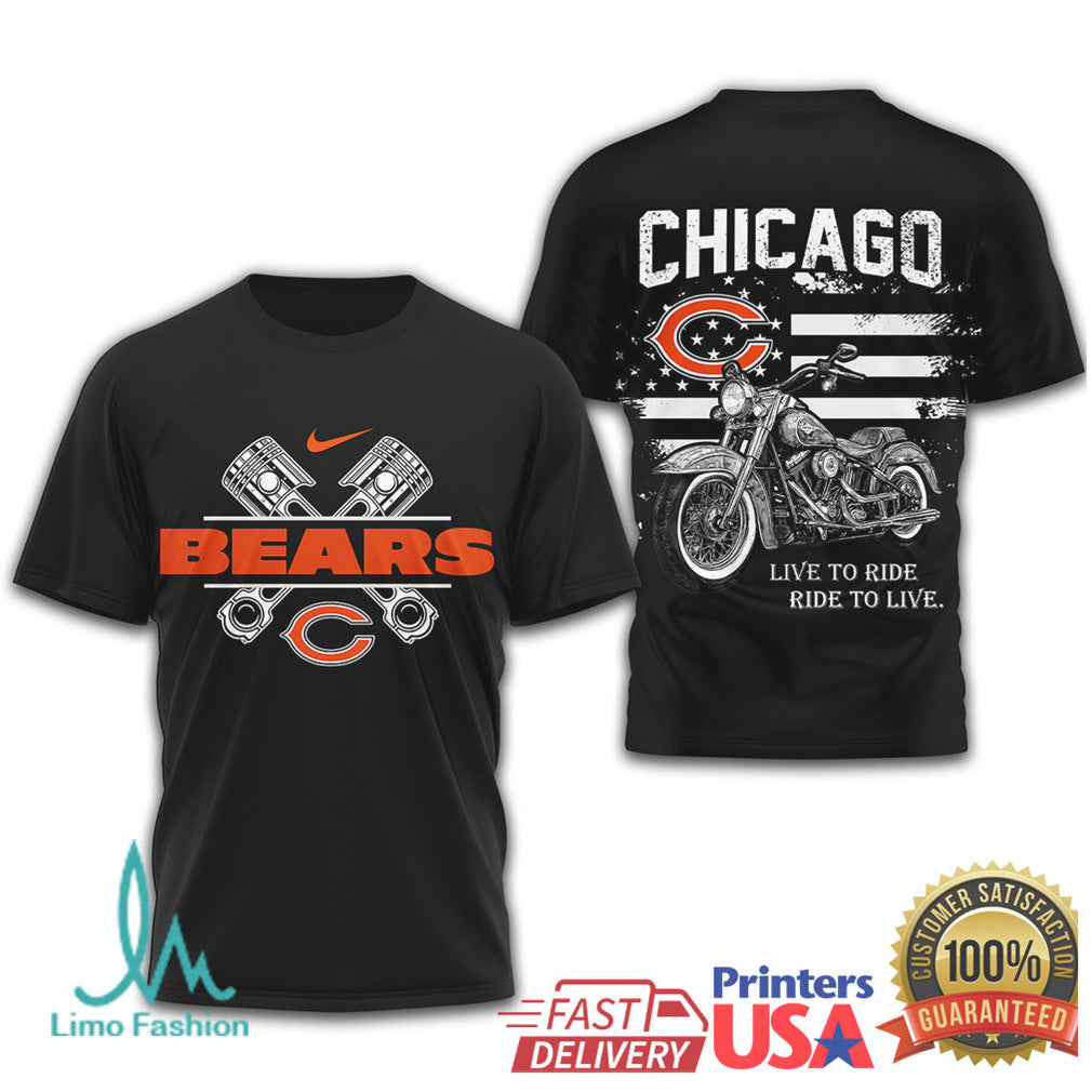 Chicago Bears Biker Style “Live to Ride” Motorcycle Graphic T Shirt - Limotees LLC