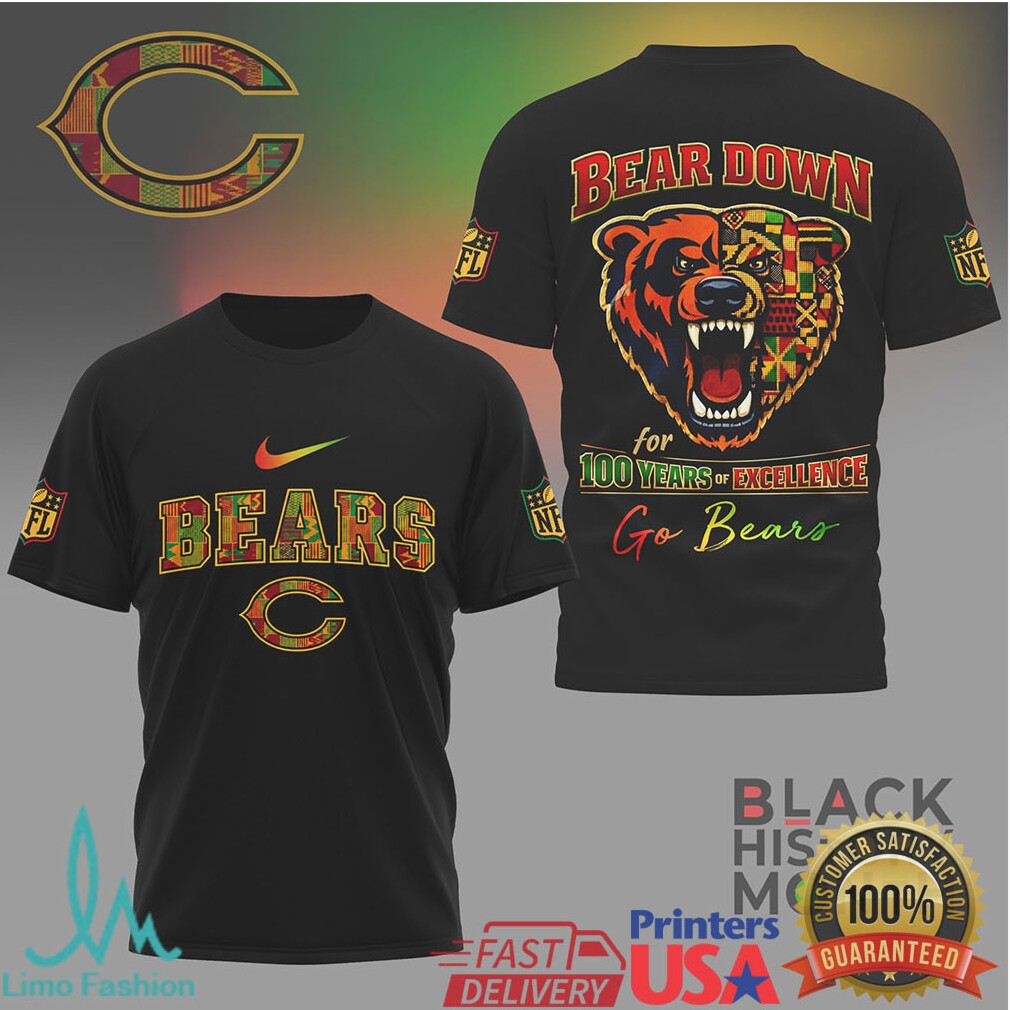 Chicago Bears Black History Month “Bear Down” 100 Years of Excellence Tee - Limotees LLC