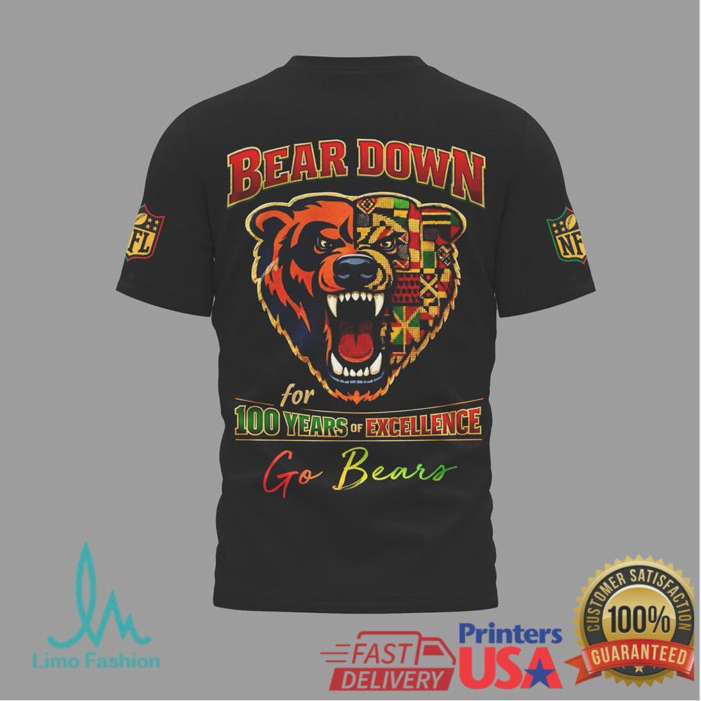 Chicago Bears Black History Month “Bear Down” 100 Years of Excellence Tee - Limotees LLC