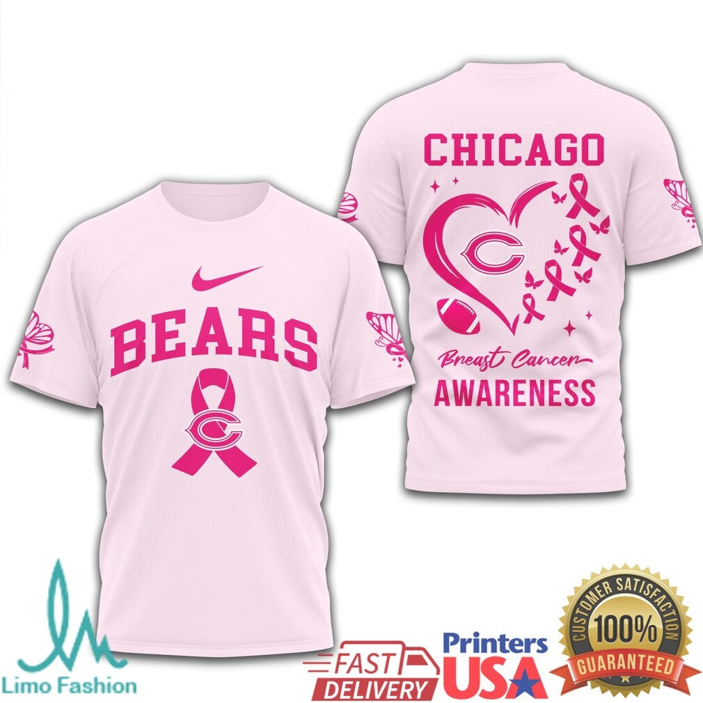 Chicago Bears Breast Cancer Awareness Pink Ribbon Football T Shirt - Limotees LLC