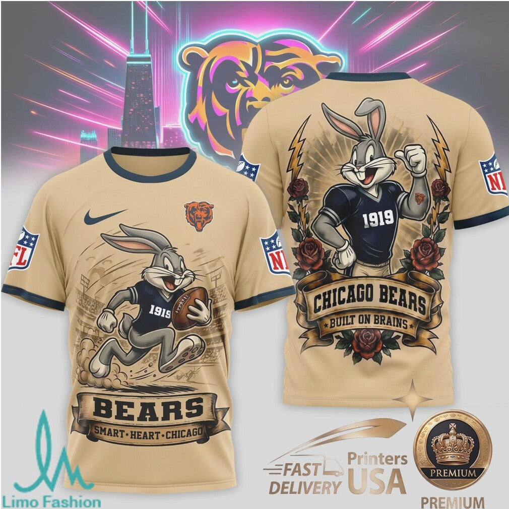 Chicago Bears Bugs Bunny Smart Heart Built On Brains T Shirt - Limotees LLC