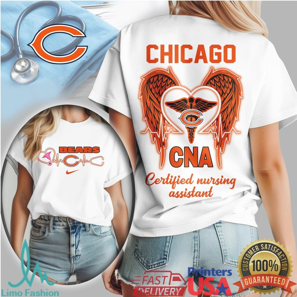 Chicago Bears CNA Heartbeat Graphic T Shirt Nursing Assistant Game Day - Limotees LLC