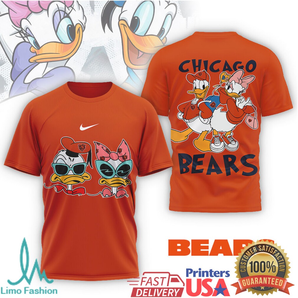 Chicago Bears Donald & Daisy Duck Disney Style Fan T Shirt Navy & Orange Graphic T shirt - Limotees LLC