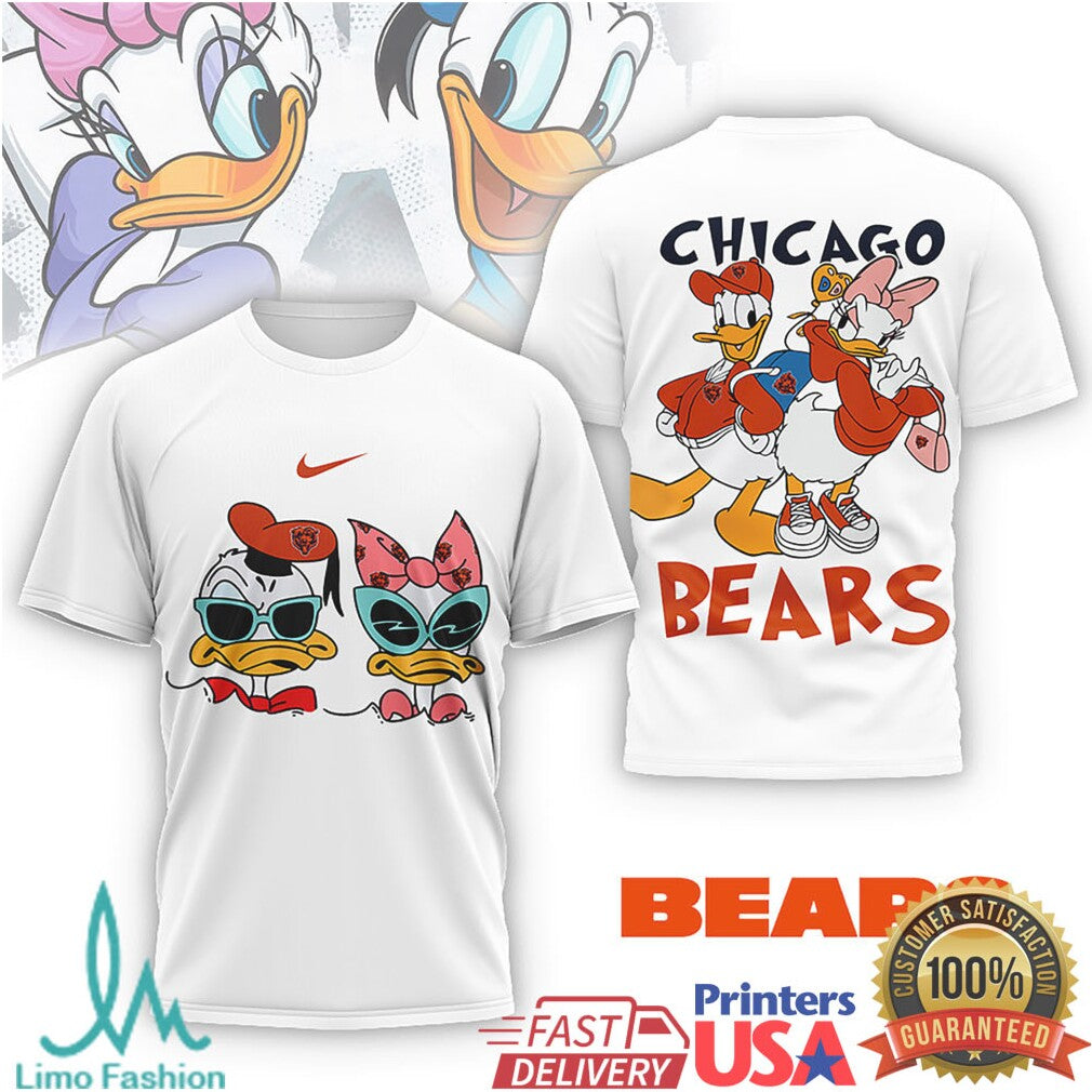 Chicago Bears Donald & Daisy Duck Disney Style Fan T Shirt Navy & Orange Graphic T shirt - Limotees LLC