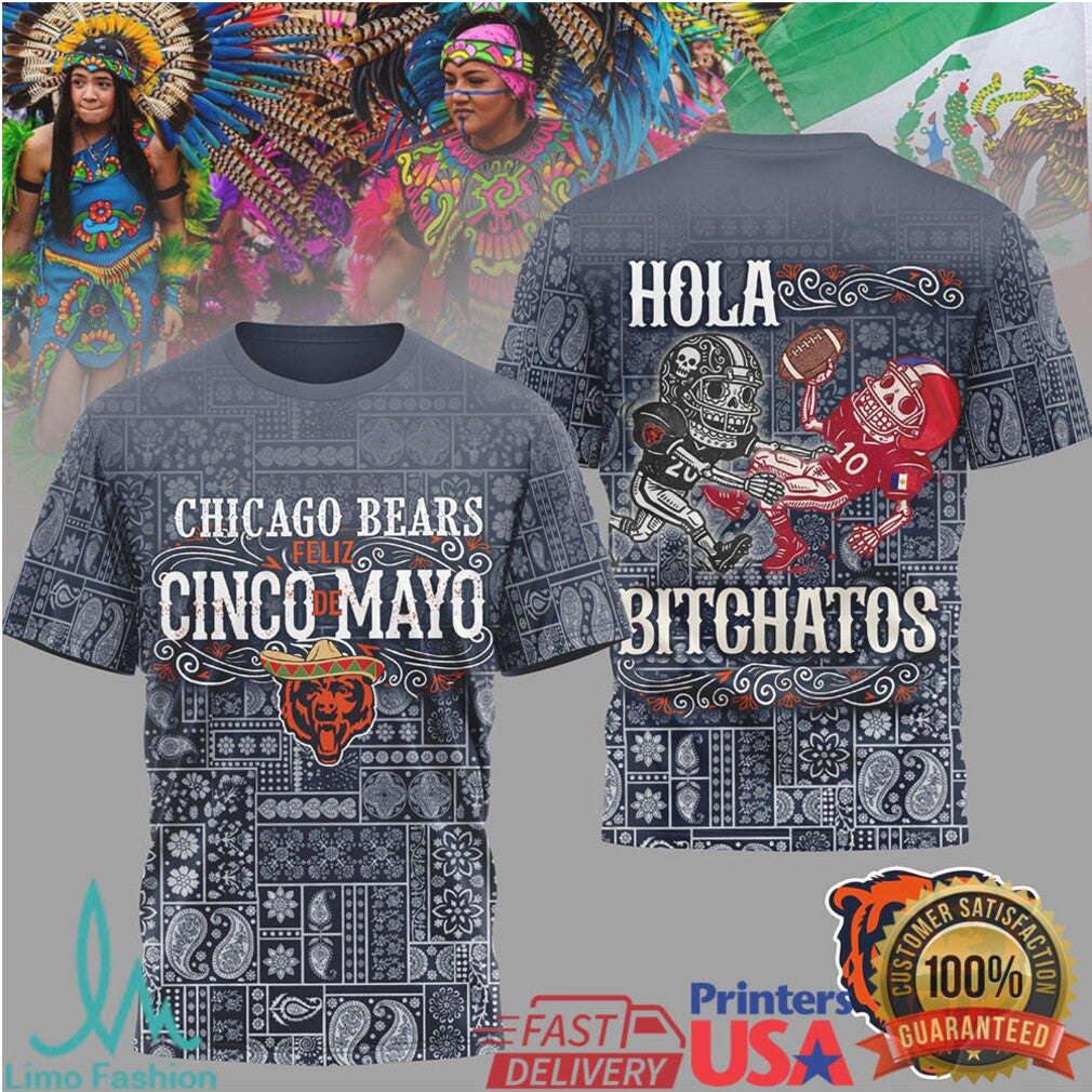 Chicago Bears Feliz Cinco De Mayo T Shirt Mexican Pattern Gameday Football T Shirt