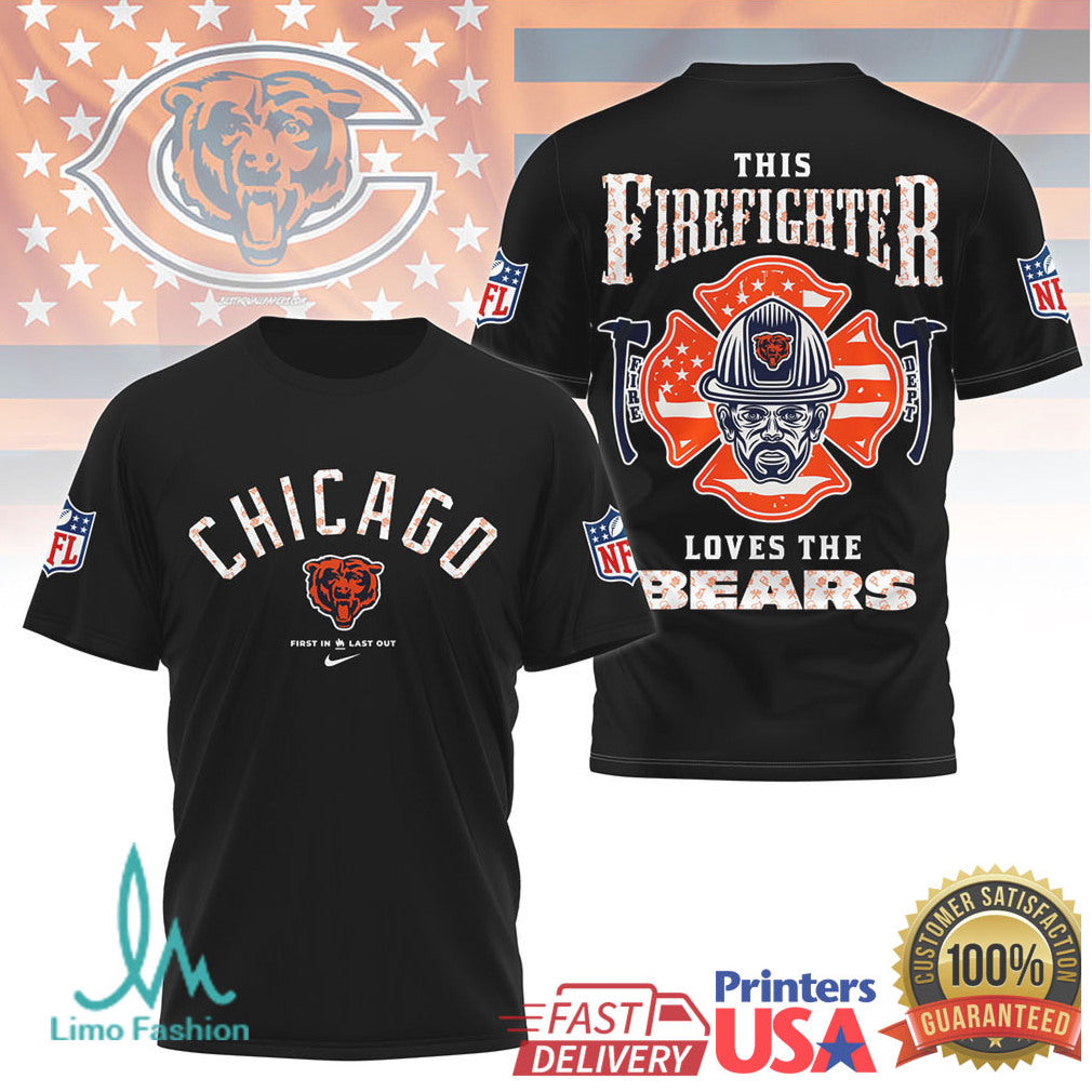 Chicago Bears Firefighter Graphic T Shirt NFL Fan Duty Shirt - Limotees LLC