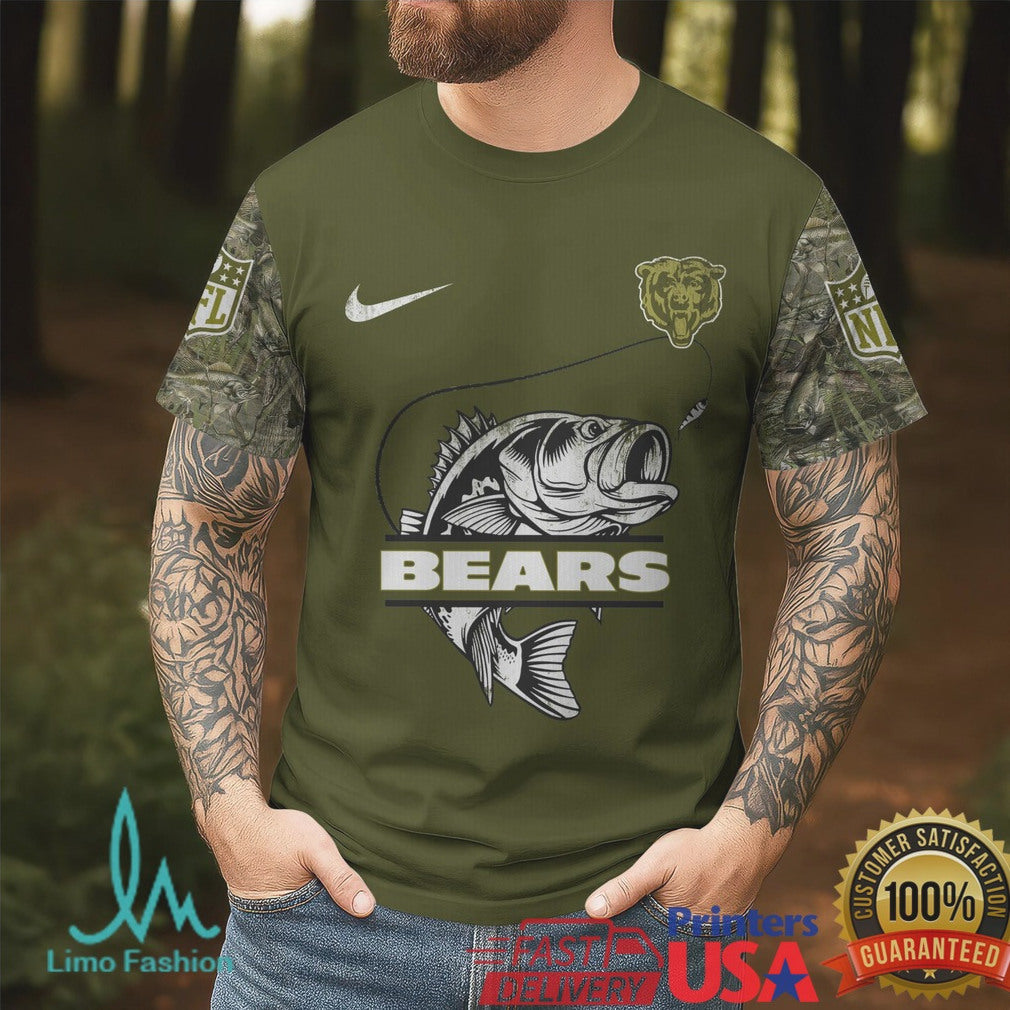 Chicago Bears Fishing T Shirt Fish Around and Find Out Bass Graphic T Shirt - Limotees LLC