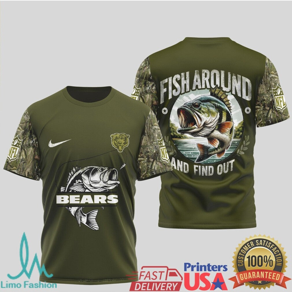 Chicago Bears Fishing T Shirt Fish Around and Find Out Bass Graphic T Shirt - Limotees LLC