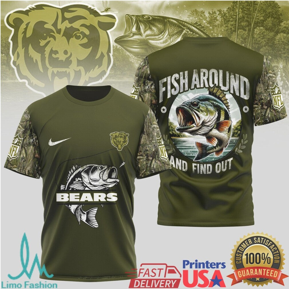 Chicago Bears Fishing T Shirt Fish Around and Find Out Bass Graphic T Shirt - Limotees LLC