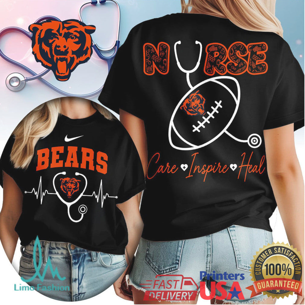 Chicago Bears Football Nurse Care Inspire Heal 2026 Vintage Women Fans Navy White Black T Shirt - Limotees LLC
