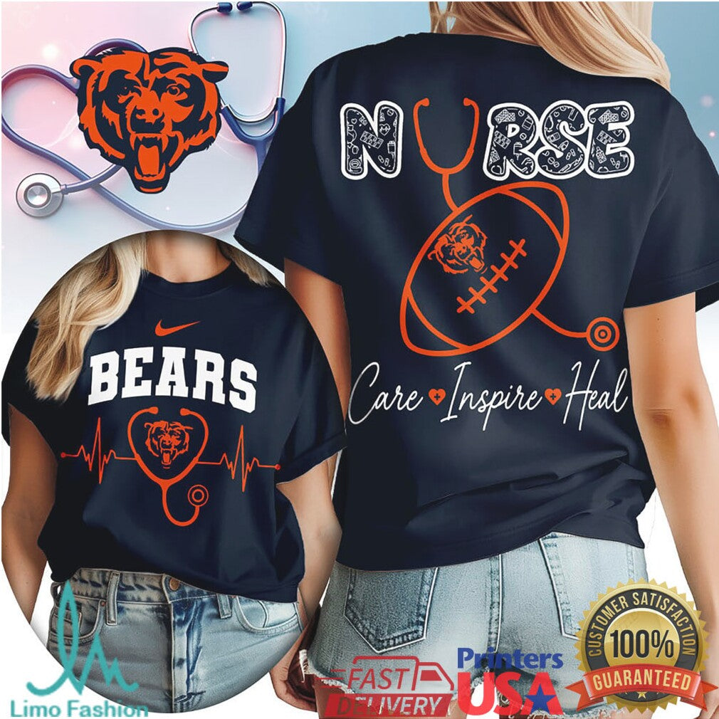 Chicago Bears Football Nurse Care Inspire Heal 2026 Vintage Women Fans Navy White Black T Shirt - Limotees LLC