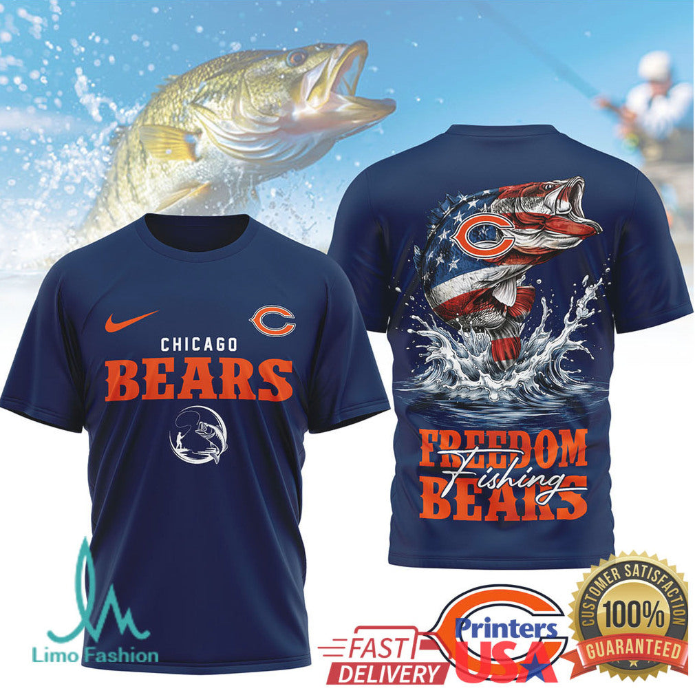 Chicago Bears Freedom Fishing Bass US Flag Performance T Shirt - Limotees LLC