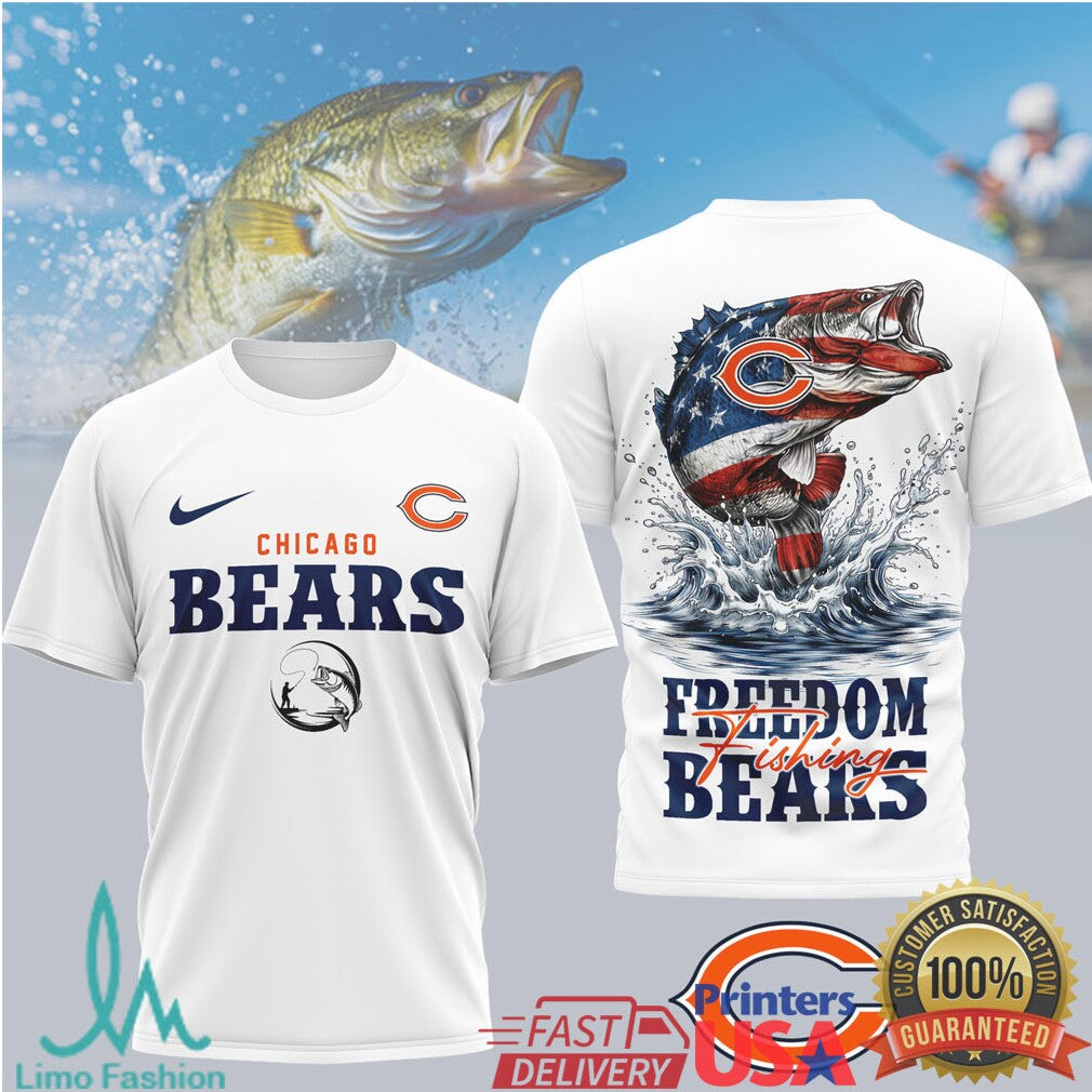 Chicago Bears Freedom Fishing Bass US Flag Performance T Shirt - Limotees LLC