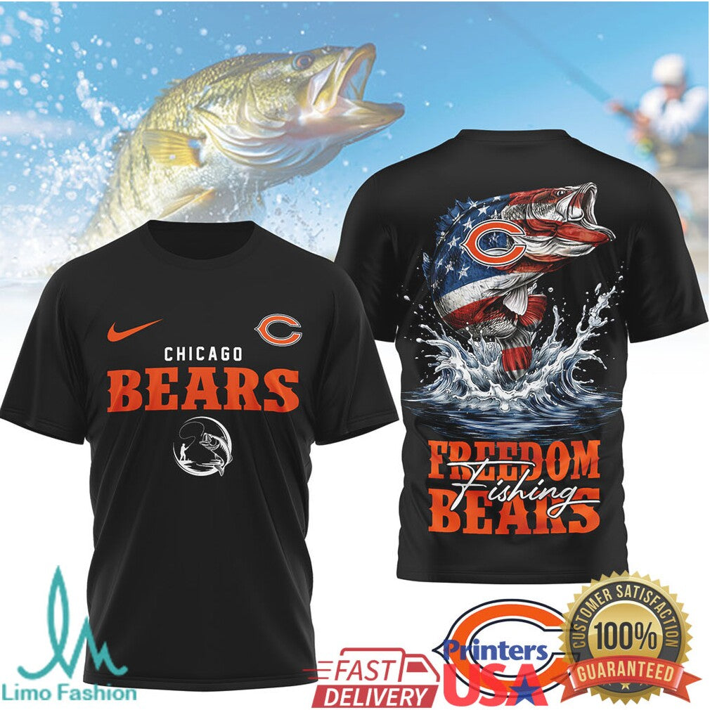 Chicago Bears Freedom Fishing Bass US Flag Performance T Shirt - Limotees LLC