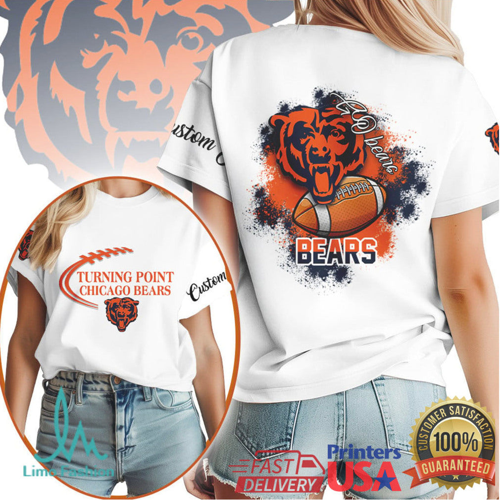 Chicago Bears Go Bears Custom Graphic Football White T Shirt - Limotees LLC