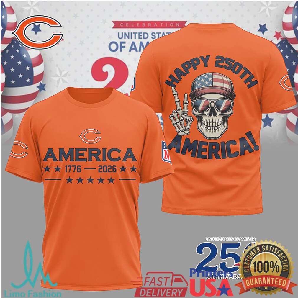 Chicago Bears Happy 250th Anniversary America Skull NFL T Shirt - Limotees LLC